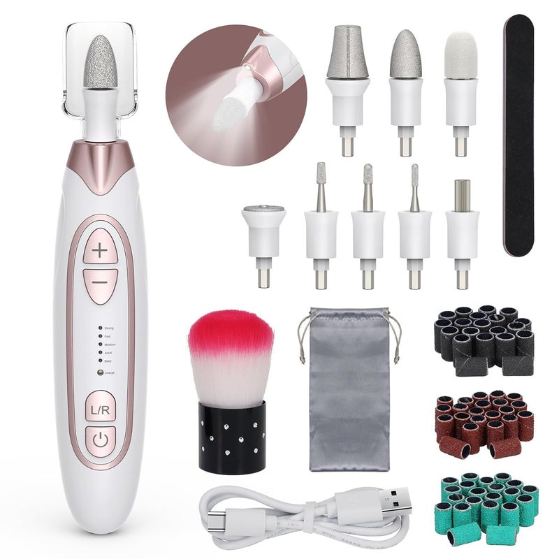 PELCAS Electric Nail File, 5 Speeds Nail Grinder for Thick Toenails, Cordless Nail Drill, Manicure and Pedicure Kit with LED Light, Toenail Grinder for Human, Thick Toenails, Natural & Acrylic Nails - Image 1
